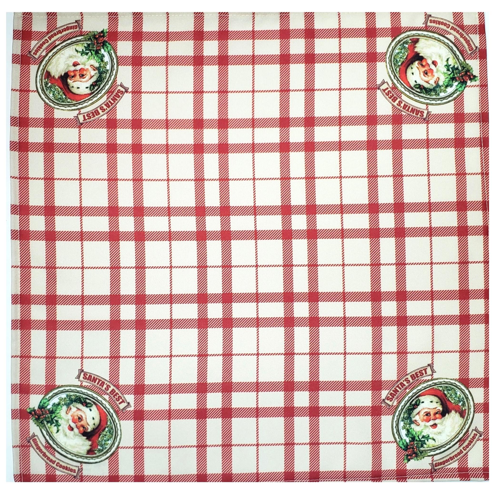 Charlo's Christmas Cloth Napkins Set of 4 Plaid Santa Claus Beige Red 16" by 16"