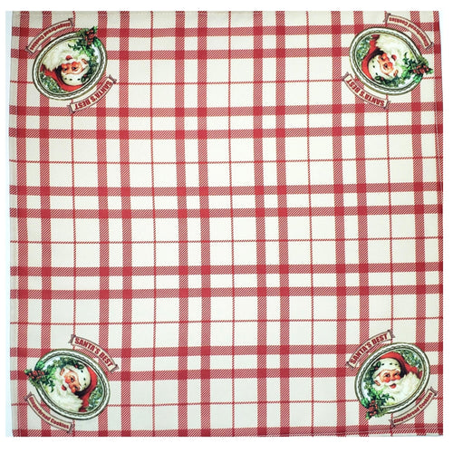 Charlo's Christmas Cloth Napkins Set of 4 Plaid Santa Claus Beige Red 16" by 16"